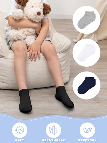Kids' Half Cushion Low Cut Athletic Ankle Socks - 15 Pack, 4-6 Years, Black, White, Dark Gray, Navy Blue