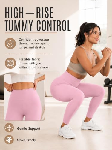 High Waisted Buttery Soft Yoga Pants - Light Tummy Control, No Pocket, Small-Medium - Light Pink