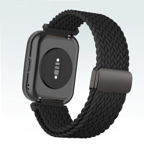 Magnetic Braided Nylon Watch Band - Black, 22mm Elastic Strap for Amazfit Bip & GTR Series