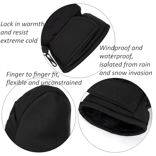 Winter Ski Mittens - Warm Snow Mitts for Cold Weather - Black, One Size