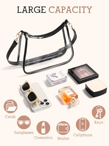 Clear Stadium Bag - PVC Waterproof Purse with Adjustable Strap - Black