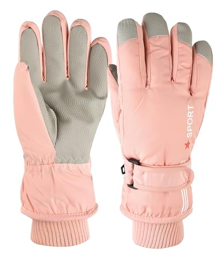 Kids Winter Snow Ski Gloves - Warm Outdoor Sports Gloves Pink 5-10Y