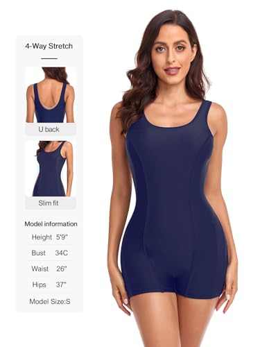 Women's Boyshort Swimsuit with Built-in Bra - 3X-Large Navy Blue