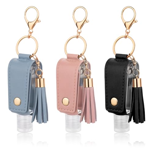 3-Pack Keychain Hand Sanitizer Holders - Light Blue, Pink, Black
