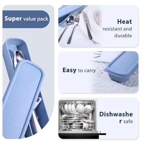 Portable Stainless Steel Utensil Set with Case - Blue