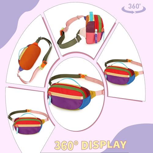 W WINTMING Retro Fanny Pack for Women Men Purple – 2 Pockets, Color-Block Waist Bag