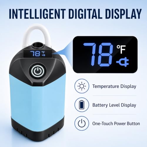 B013 Rechargeable Blue Portable Camping Shower with LED Display and 3 Spray Modes