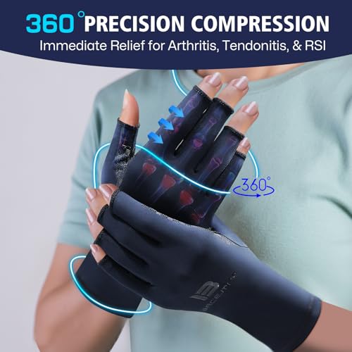 BRCEJTPA Upgraded Extra Firm Compression Arthritis Gloves Women Men, Medium, Blue