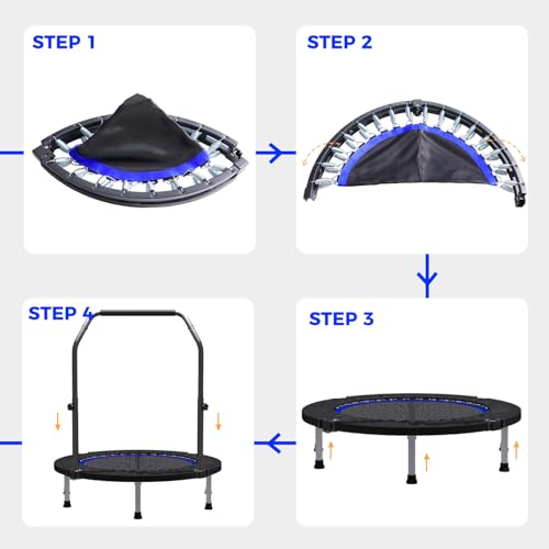 40" Mini Trampoline for Adults & Kids - Blue - Rebounder with Bar