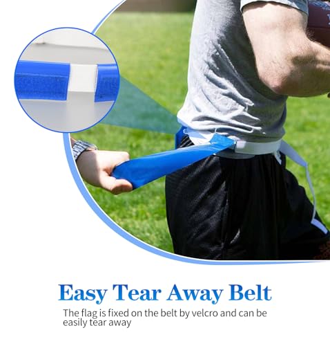 Flag Football Belts Set - Easy Tear Away, 4 Pcs (2 Blue + 2 Red)