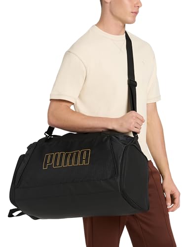 PUMA Accelerator Duffel Bag with Removable Strap & Shoe Pocket - Black/Gold
