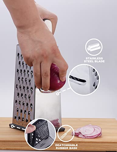 4-Sided Box Grater for Cheese, Vegetables & Fruits - Ergonomic Design