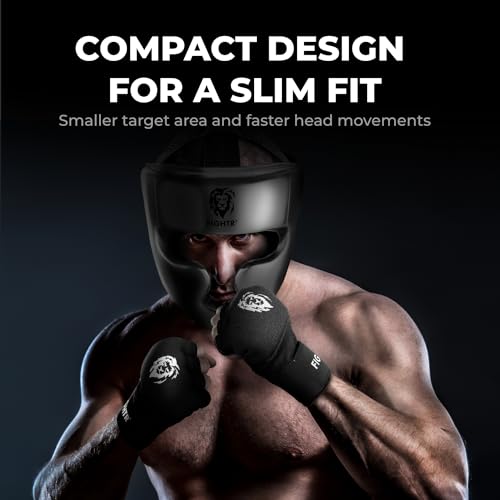 FIGHTR All Black MMA Boxing Headgear with Best Fit, Adjustable for Sparring & Martial Arts