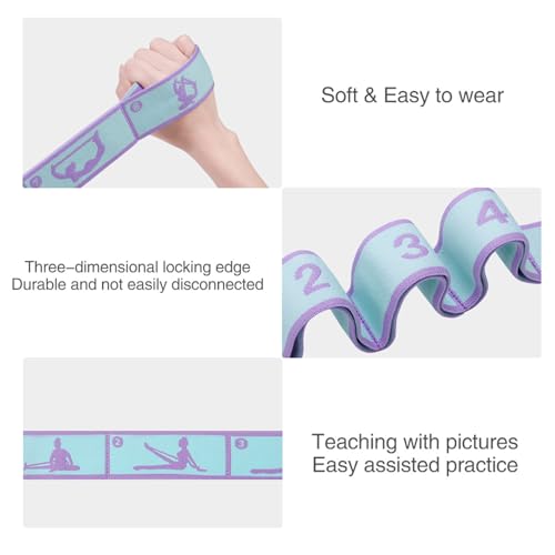 Adjustable 9 Loops Elastic Yoga Strap - Blue Stretch Band for Therapy, Pilates & Dance