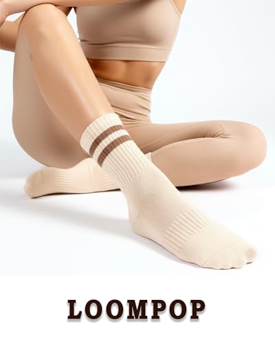 Women's Pilates Grip Crew Socks - Preppy Stripe Mix - 3 Pairs