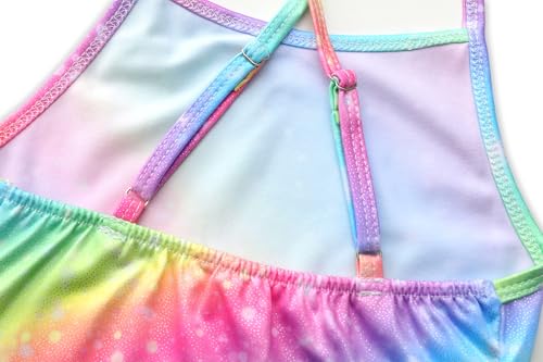 Girls Sparkle One Piece Swimsuit - Adjustable Strap, Rainbow-Pink, 5-6 Years