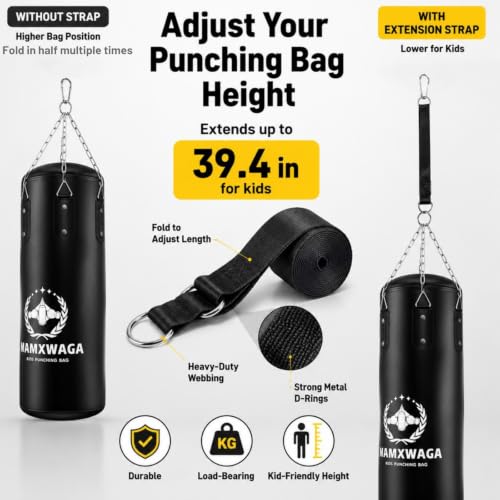 Kids Punching Bag Set with Gloves - Unfilled Heavy Duty Boxing & Kickboxing Equipment for Children 3-12 Years