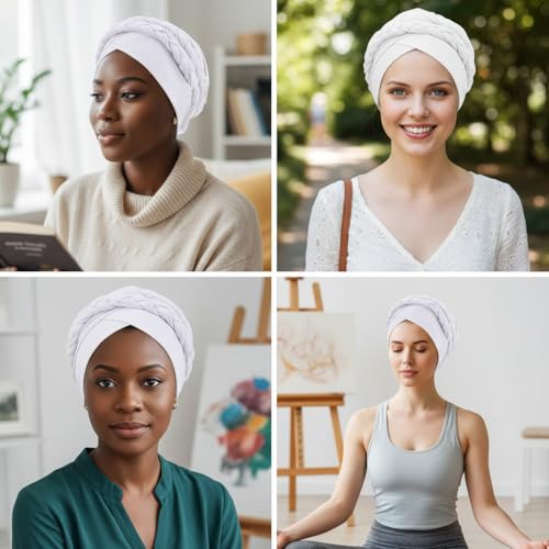 African Women Turban Cap - Pre-Tied Double Braid Headwrap - White