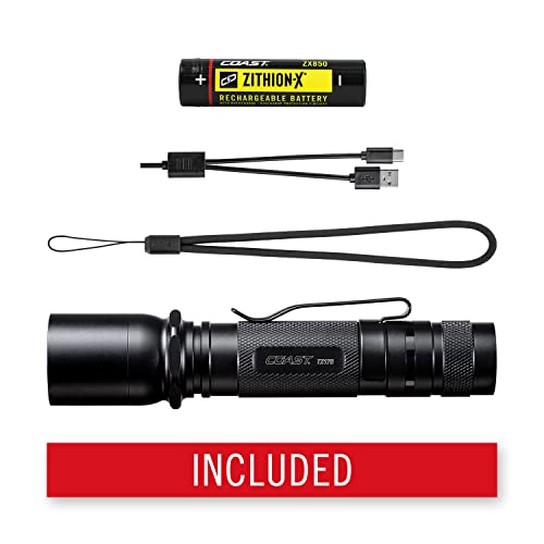 Coast TX17R 1250 Lumen Rechargeable Long Range Tactical LED Flashlight with Spot and Flood Beams, Durable Aluminum Build
