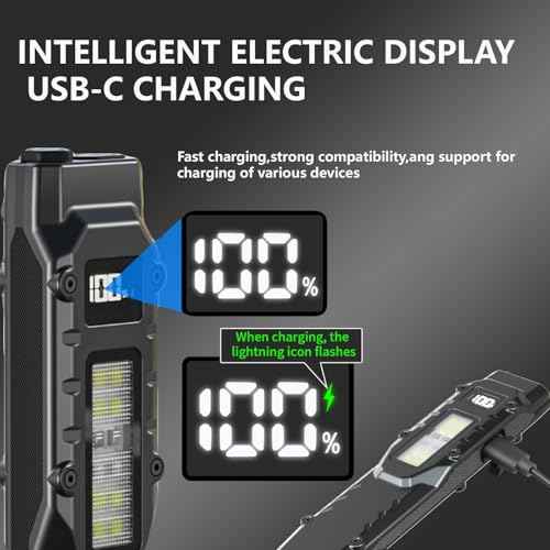 MAKDAK EDC Tactical Flashlight Rechargeable - 2PARK Digital Display High Lumens Pocket Light,5+4 Modes with UV Red White LEDs,Stainless Steel and IPX4 for Everyday Carry,Camping,Emergency