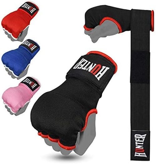 HUNTER Gel Padded Inner Gloves - Quick Elastic Hand Wraps for Boxing & MMA | Unisex Knuckle Protector (Pair)