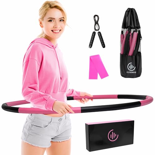 Fiteroc Weighted Hula Hoop for Adults 2.8 lb Adjustable Large Size Black/Pink