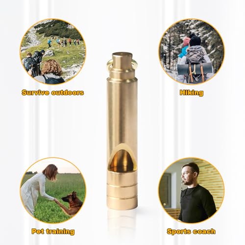 Loud 125 dB Brass Survival Whistle with Lanyard - 1 Pack