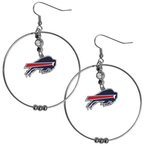 Buffalo Bills 2-Inch Hoop Earrings with Team Charm & Rhinestone