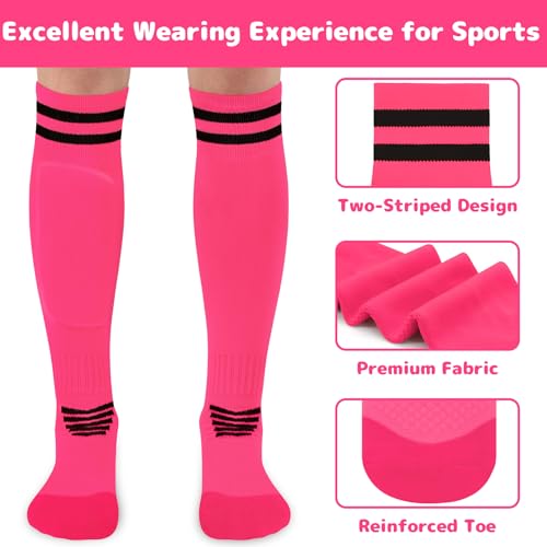 Kids Soccer Socks - Medium Hot Pink/Black Youth Baseball Socks