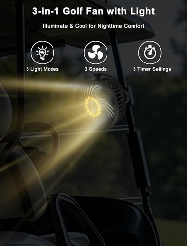 2-Pack Rechargeable Magnetic Golf Cart Fan with LED Lantern