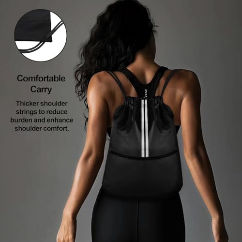 Drawstring Backpack Gym Bag - Lightweight Two Tone Black