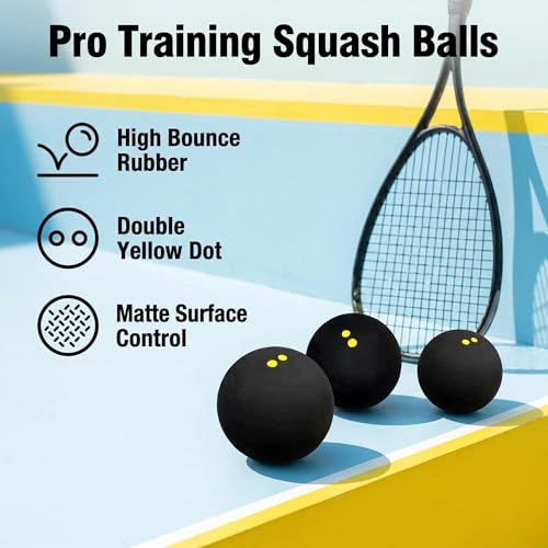 Professional Squash Balls - Double Yellow Dot, 3 Pack