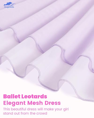 Ballet Leotard for Girls Long Sleeve Lace Dance Dress - Purple Mesh, 5-6 Years