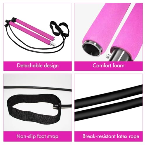Pilates Bar Kit with Resistance Bands - Pink Home Workout Equipment