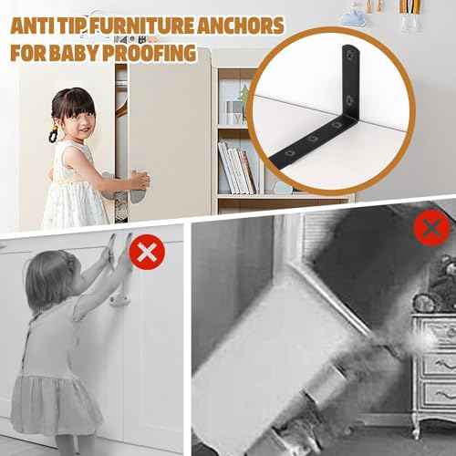 12 Pcs Furniture Wall Anchors Anti Tip Baby Proofing for Safety Securing 400 lbs Dresser Bookcase to Wall Heavy Duty Furniture Anchors Kit for Cabinet Dresser Bookshelf (12 Pack)