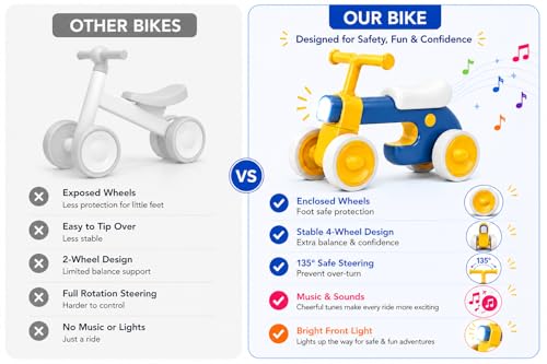 Henry & Colin Blue First Balance Bike for 12–36 Months, 4-Wheel Toddler Ride-On with Lights & Music