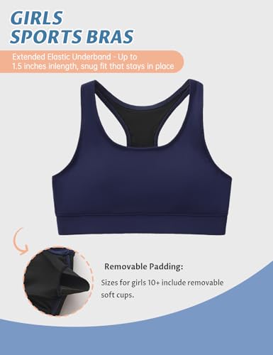 Dovio Girls Navy Sports Bra 7-8 Years Fully Lined with 10+ Pads, Activewear