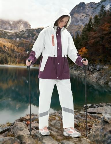 RAINFREEM Women's Purple Medium Waterproof Hooded Rain Suit with Jacket & Pants