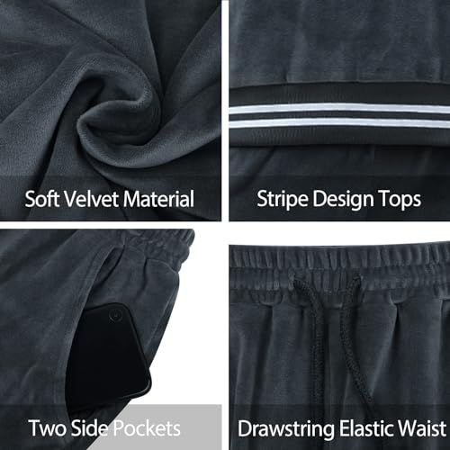 Totatuit Women's Velour Sweatsuit Set Dark Gray Small - 2 Piece Sport Tracksuit with Pockets