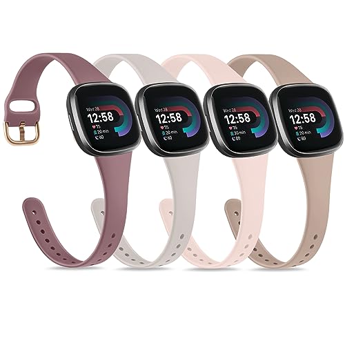 Tobfit 4 Pack Sport Silicone Bands for Fitbit Versa 3/4 & Sense 2 - Pink Sand, Starlight, Mauve, Milk Tea