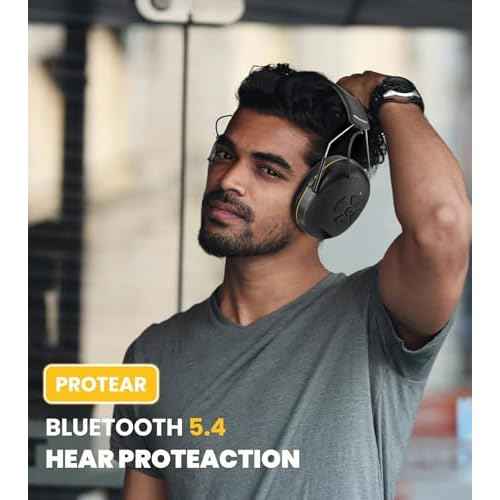 Bluetooth 5.4 Noise Canceling Safety Earmuffs with Gel Ear Cushions, NRR 25dB Hearing Protection, Rechargeable Wireless Headphones for Construction, Workshop, Lawn Mowing, Snowblowing (Black)