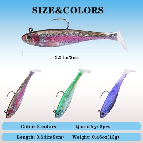 Paddle Tail Swim Baits - Realistic Soft Plastic Fishing Lures, 3.54" - 3 Pieces