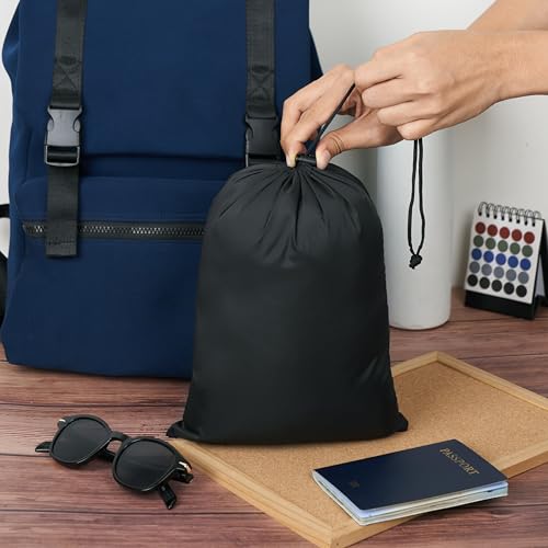 PALTERWEAR 9 x 12 Inch Black Drawstring Nylon Bag - Pack of 5, Lightweight & Foldable