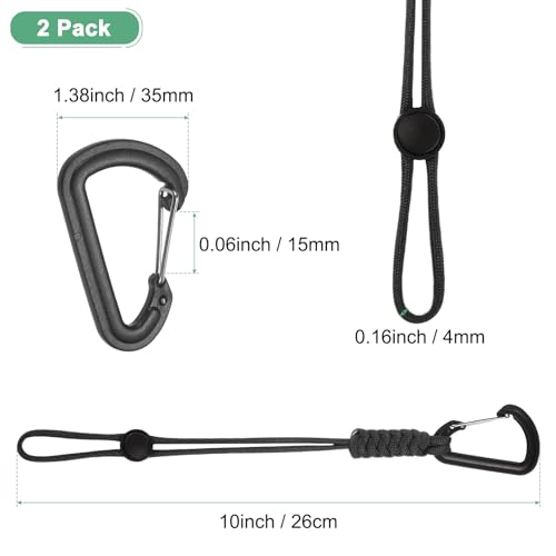 Paracord Keychains - 2-Pack Adjustable Lanyard Strap - Black