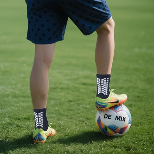 8 Pairs Men's Non-Slip Soccer Socks - Breathable Grip Sports Socks - Black