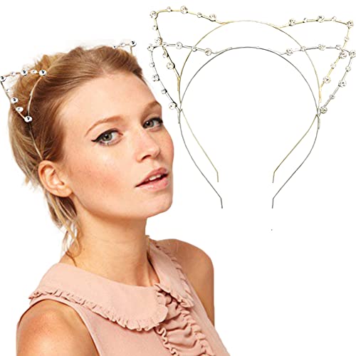 Rhinestone Cat Ears Headbands - Pack of 2 Gold & Silver