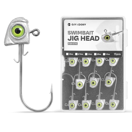 OJYDOIIIY 15 Pack Fish Eye Swimbait Jig Heads 1/2oz for Bass & Saltwater