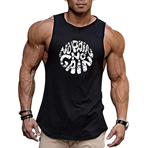 Men's Gym Workout Stringer Tank Top - NO Pain NO GAIN - X-Large Black
