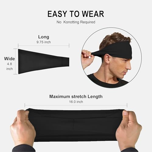 Soft Non-Slip Sports Headbands for Men - 3 Pack Black