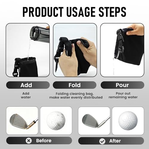 Waterproof Golf Club Cleaner Bag with Clip - Black